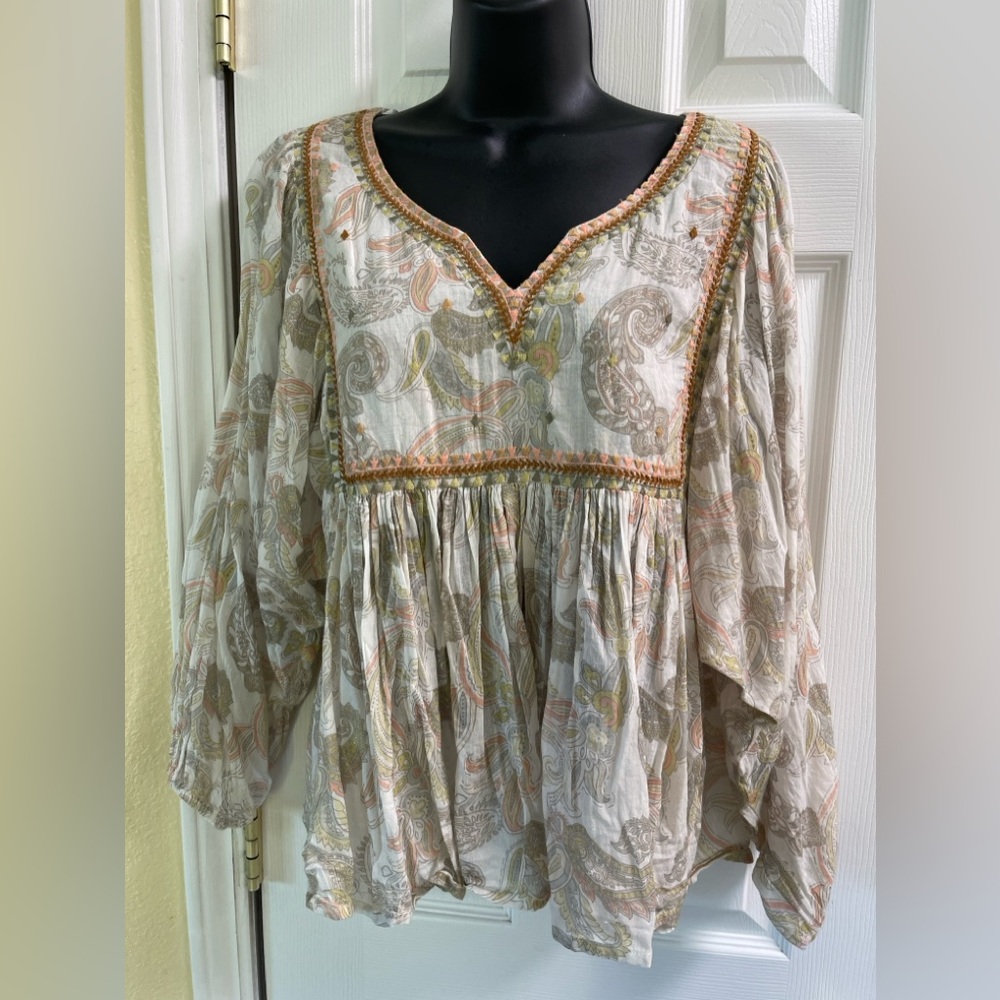 World Market | Bohemian Paisley Print Peasant Blouse Size S/M